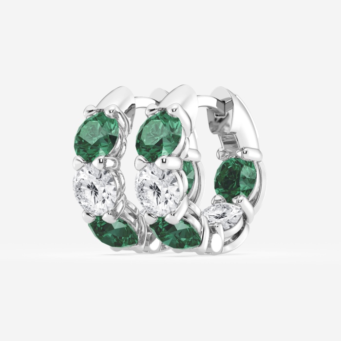 Additional Image 1 for  4.9 mm Round Created Emerald and 2 ctw Round Lab Grown Diamond Huggie Hoop Earrings