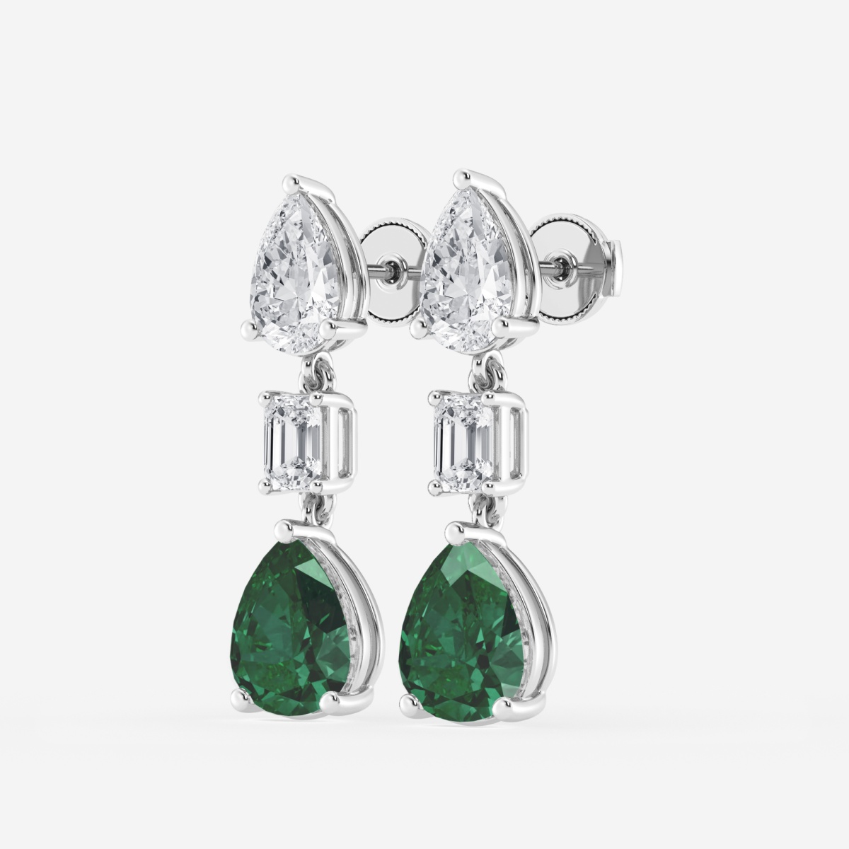 Additional Image 1 for  10x8mm Pear Cut Created Emerald and 2 7/8 ctw Emerald and Pear Lab Grown Diamond Drop Earrings