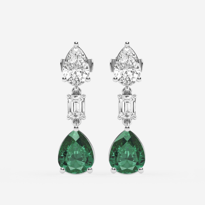 10x8mm Pear Cut Created Emerald and 2 7/8 ctw Emerald and Pear Lab Grown Diamond Drop Earrings