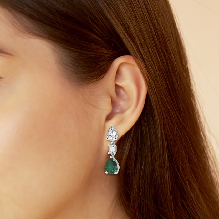 Additional Image 2 for  10x8mm Pear Cut Created Emerald and 2 7/8 ctw Emerald and Pear Lab Grown Diamond Drop Earrings