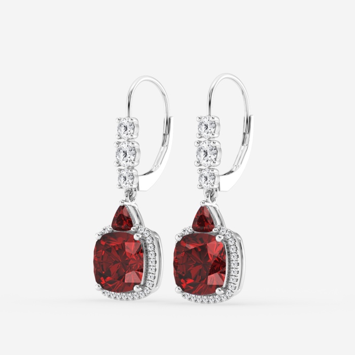 Additional Image 1 for  8mm Cushion, 3.5mm Trillion Cut Created Ruby and 5/8 ctw Round Lab Grown Diamond Drop Earrings