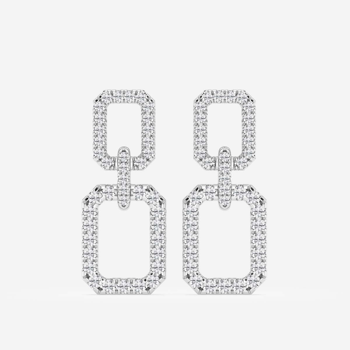 2 ctw Round Lab Grown Diamond Double Rectangle Drop Earrings