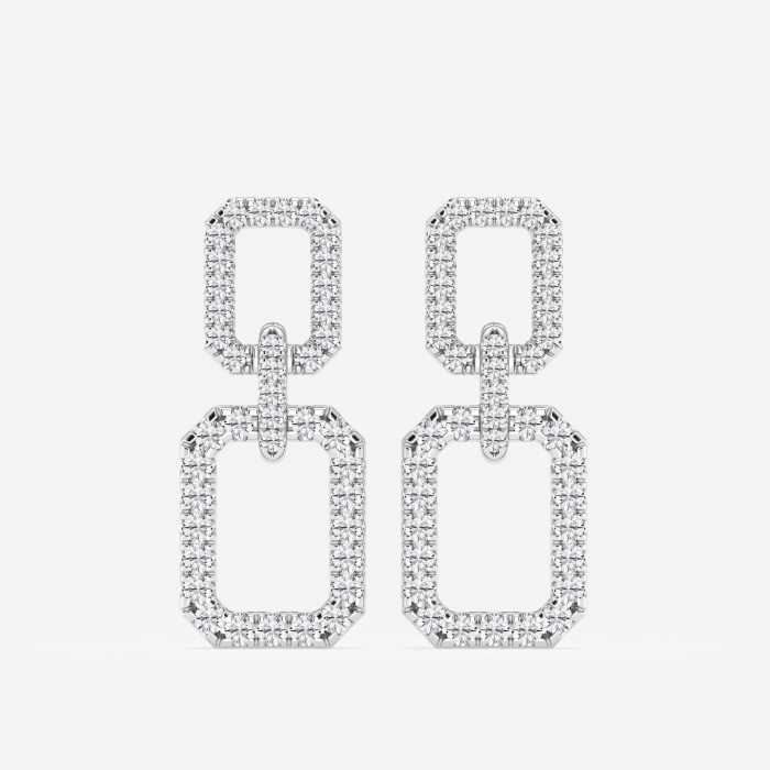 2 ctw Round Lab Grown Diamond Double Rectangle Drop Earrings