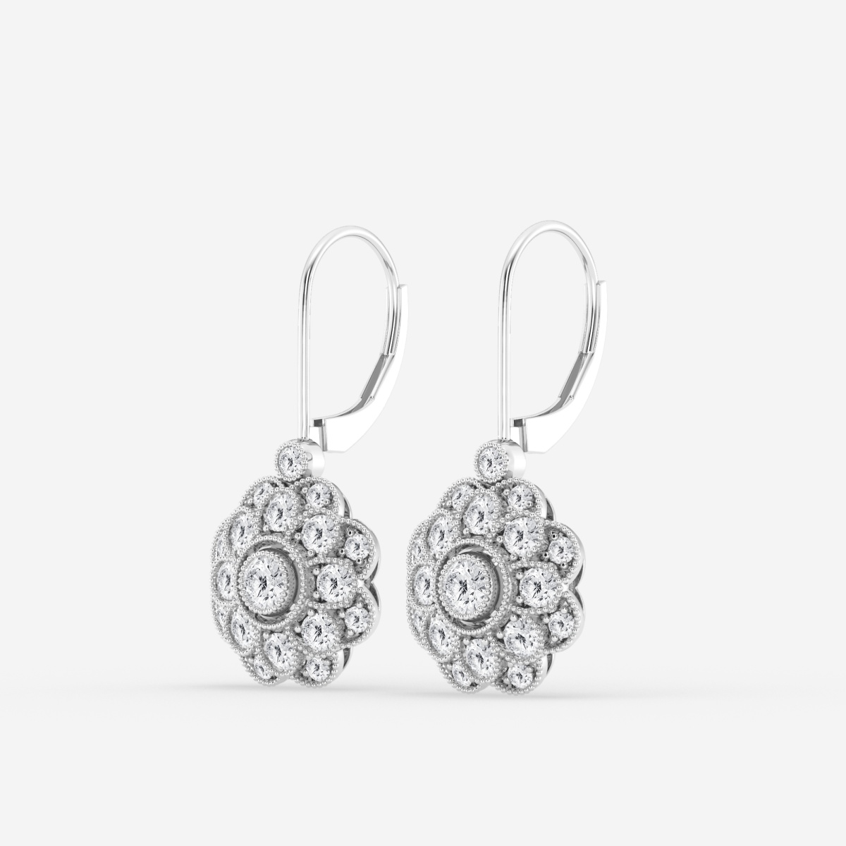 Additional Image 1 for  1 1/2 ctw Round Lab Grown Diamond Vintage Floral Milgrain Fashion Earrings