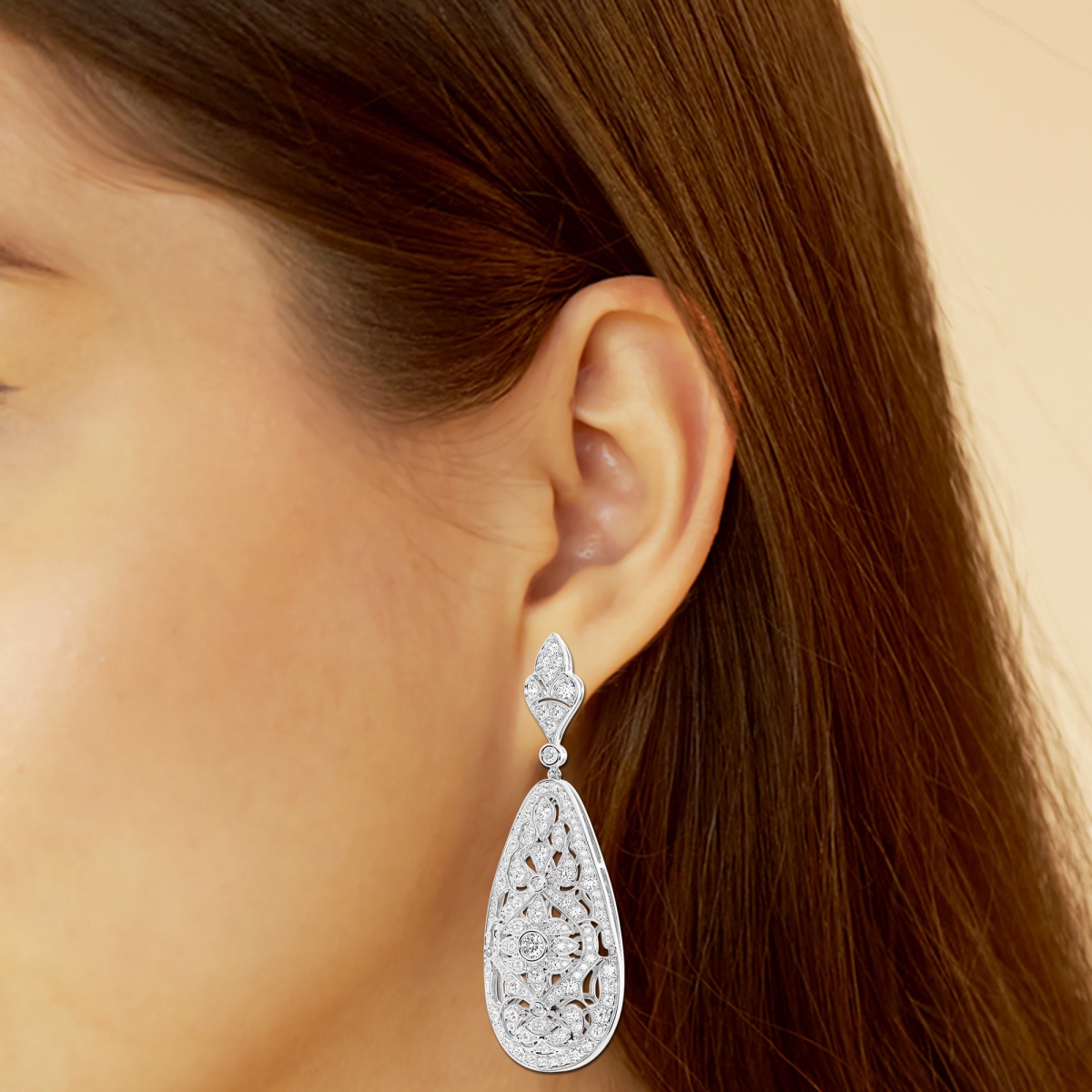 Additional Image 3 for  5 ctw Round Lab Grown Diamond Filigree Vintage Inspired Fashion Earrings