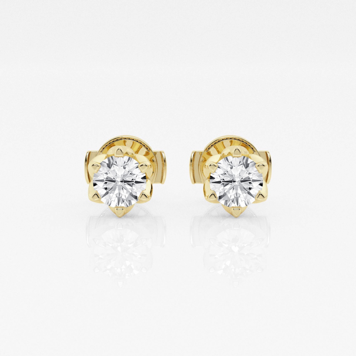 Additional Image 2 for  1 ctw Round Lab Grown Diamond Six Prong Flower Petal Solitaire Stud Earrings