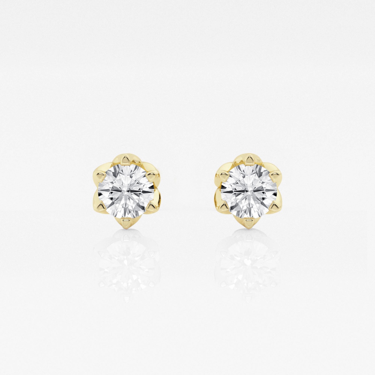 product video for 1 ctw Round Lab Grown Diamond Six Prong Flower Petal Solitaire Stud Earrings