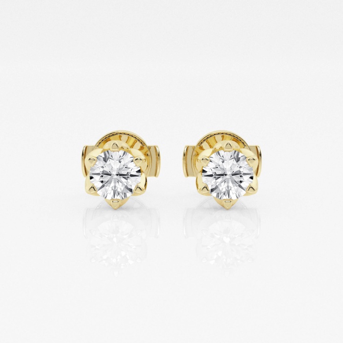 Additional Image 2 for  1 ctw Round Lab Grown Diamond Six Prong Flower Petal Solitaire Stud Earrings