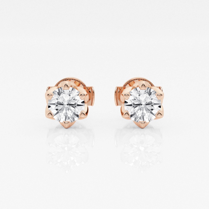 Additional Image 2 for  1 1/2 ctw Round Lab Grown Diamond Six Prong Flower Petal Solitaire Stud Earrings