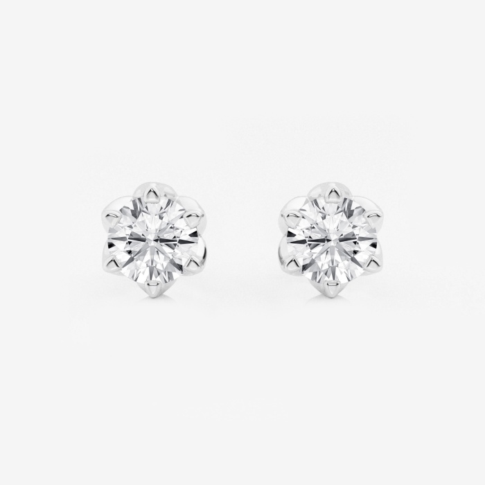 Six Prong Flower Petal Round Stud Earrings