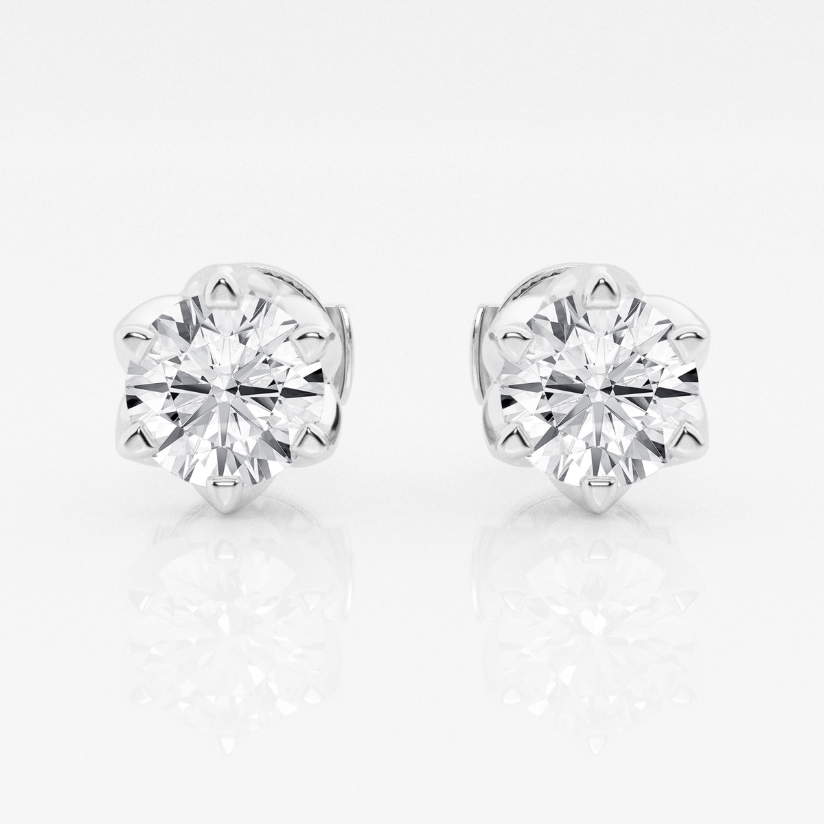 Additional Image 2 for  3 ctw Round Lab Grown Diamond Six Prong Flower Petal Solitaire Stud Earrings