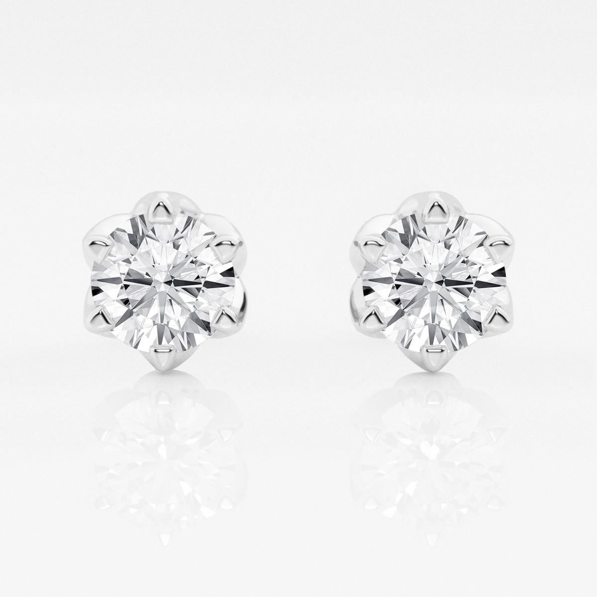 product video for 3 ctw Round Lab Grown Diamond Six Prong Flower Petal Solitaire Stud Earrings