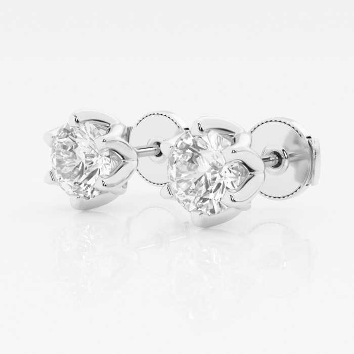 Additional Image 1 for  3 ctw Round Lab Grown Diamond Six Prong Flower Petal Solitaire Stud Earrings