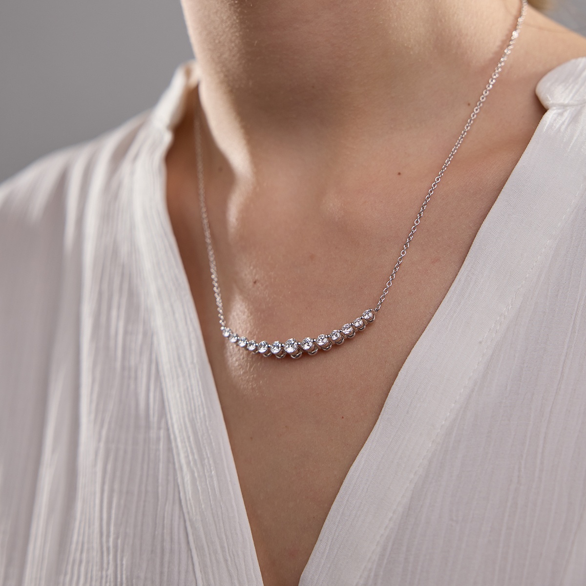Additional Image 4 for  2 ctw Round Lab Grown Diamond Curved Center Fashion Necklace