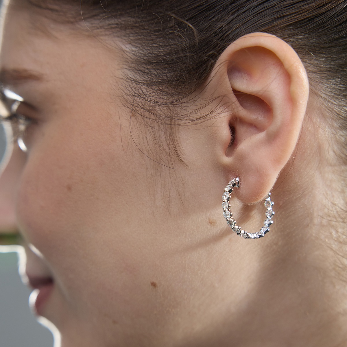 Additional Image 4 for  3 ctw Round Lab Grown Diamond Inside Out Floating Hoop Earrings