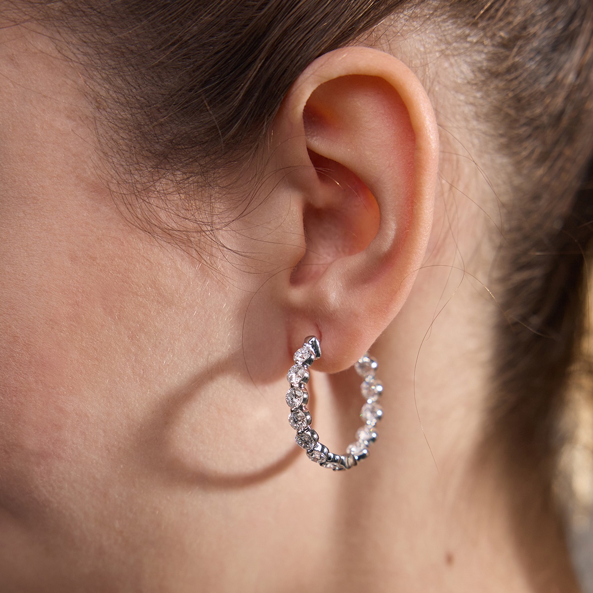 Additional Image 3 for  2 ctw Round Lab Grown Diamond Inside Out Floating Hoop Earrings