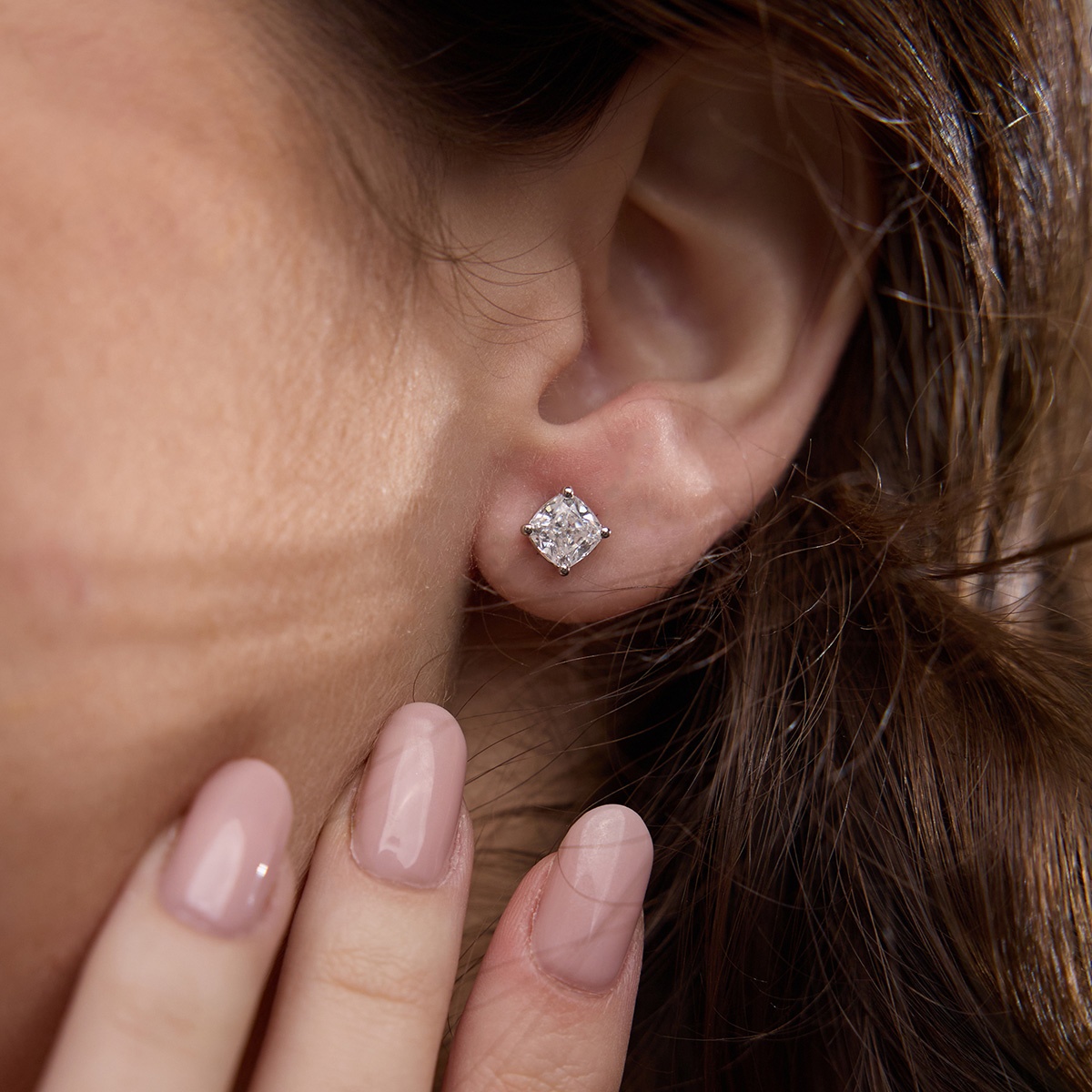 Additional Image 4 for  2 ctw Cushion Lab Grown Diamond Solitaire Certified Stud Earrings