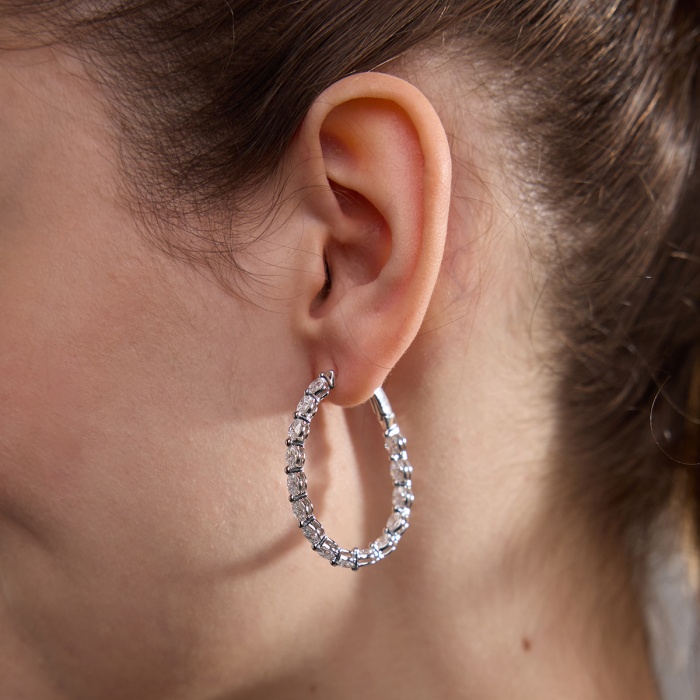 Additional Image 3 for  4 ctw Oval Lab Grown Diamond Inside Out Hoop Earrings
