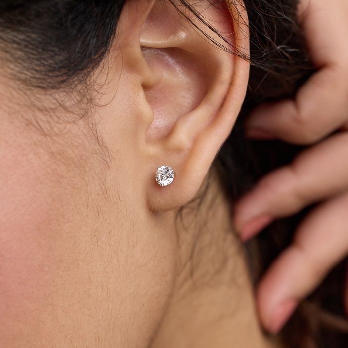 Additional Image 4 for  1 ctw Round Near-Colorless Lab Grown Diamond Three Prong Martini Stud Earrings