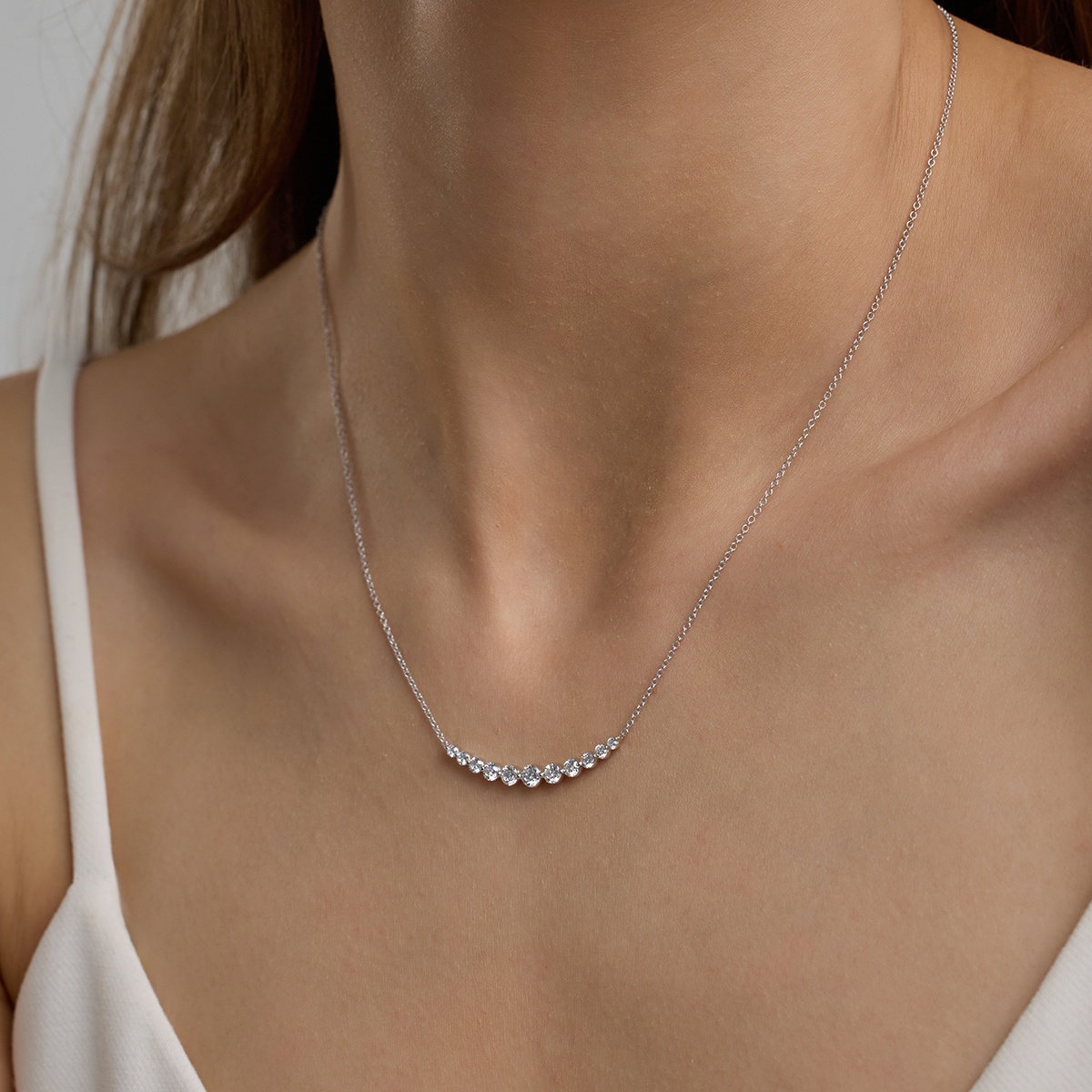 Additional Image 3 for  1 ctw Round Lab Grown Diamond Curved Center Fashion Necklace