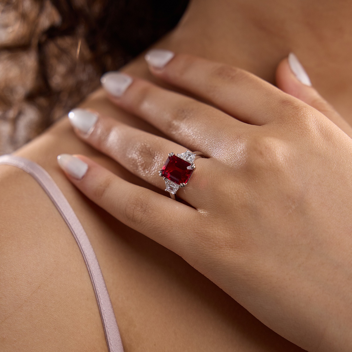 Anillo de rubí elegante de 14K para mujer / Anillo de diamantes con rubí /  Anillos de diamantes
