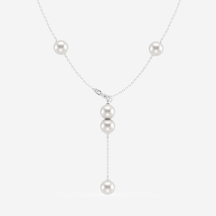 6.5 - 7.0 mm  Cultured Freshwater Pearl and 1/8 ctw Lab Grown Diamond Lariat Fashion Necklace