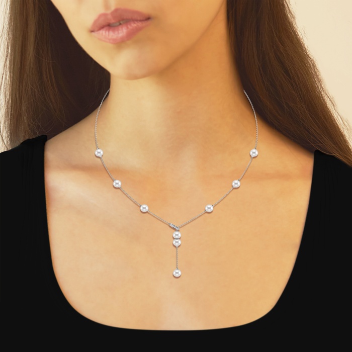 Additional Image 3 for  6.5 - 7.0 mm Cultured Freshwater Pearl and 1/8 ctw Lab Grown Diamond Lariat Fashion Necklace