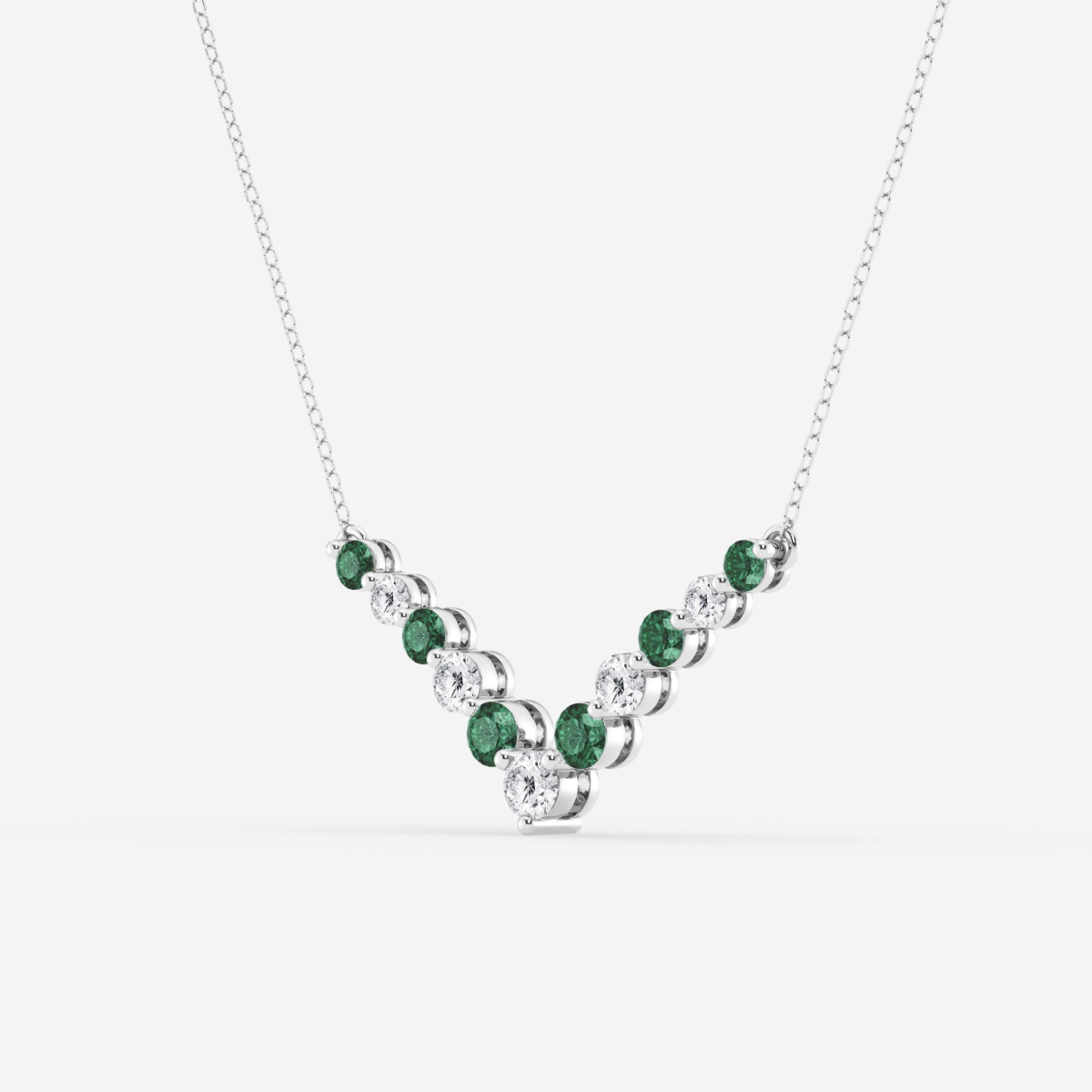 Additional Image 1 for  1 ctw Round Lab Grown Diamond and Round Created Emerald Chevron Fashion Necklace