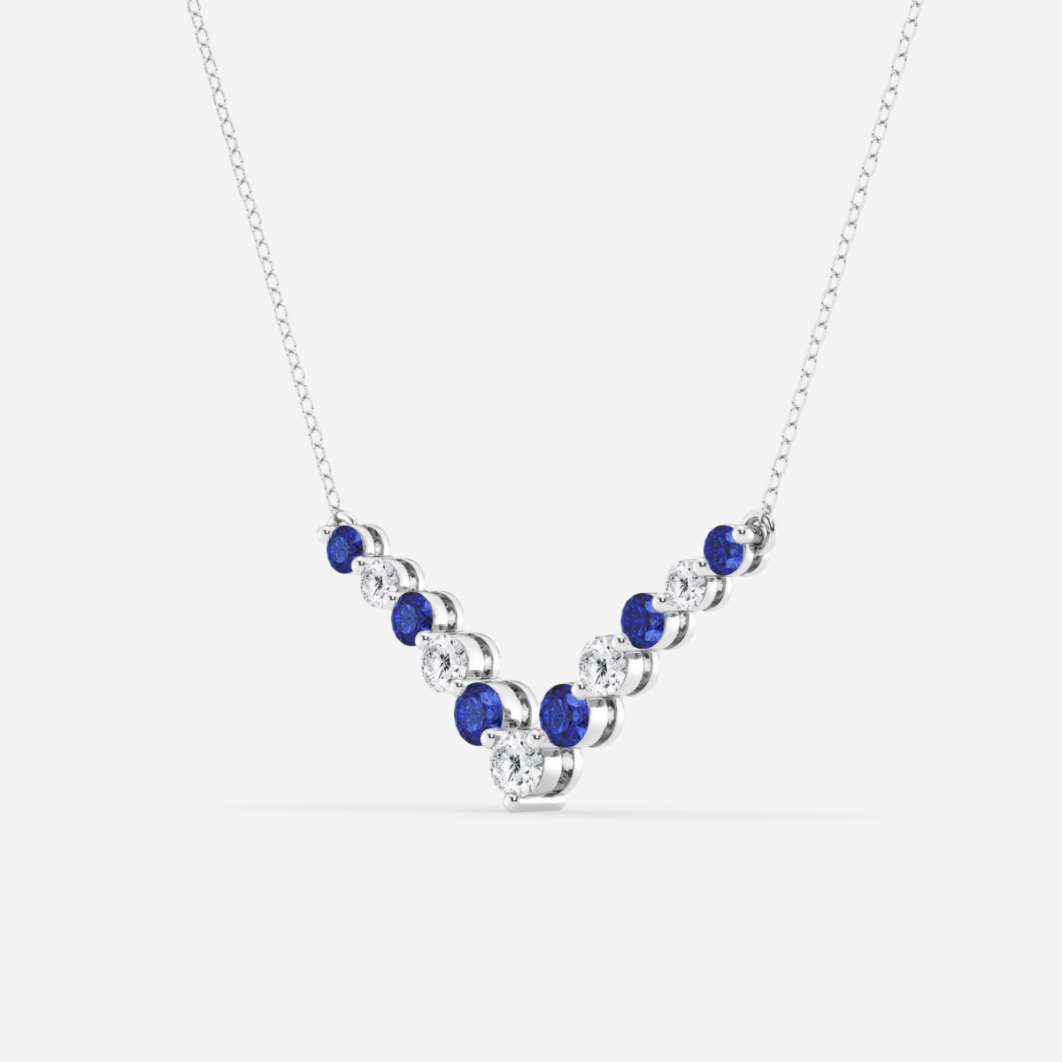 Additional Image 1 for  1 ctw Round Lab Grown Diamond and Round Created Sapphire Chevron Fashion Necklace