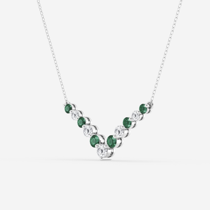 1 ctw Round Lab Grown Diamond and Round Created Emerald Chevron Fashion Necklace