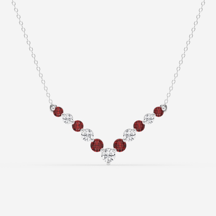 1 ctw Round Lab Grown Diamond and Round Created Ruby Chevron Fashion Necklace