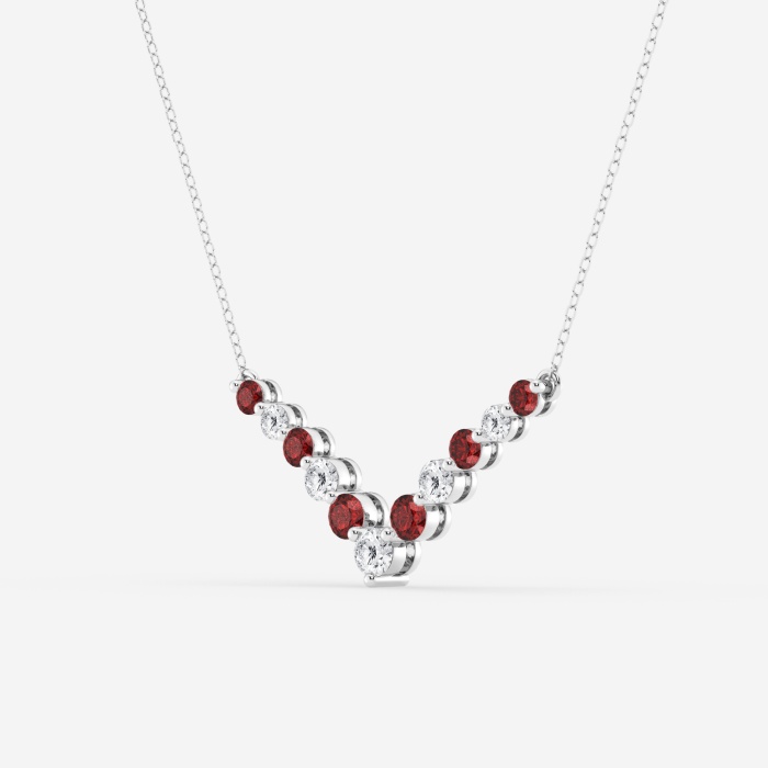 Additional Image 1 for  1 ctw Round Lab Grown Diamond and Round Created Ruby Chevron Fashion Necklace