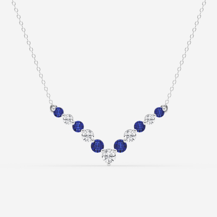 1 ctw Round Lab Grown Diamond and Round Created Sapphire Chevron Fashion Necklace