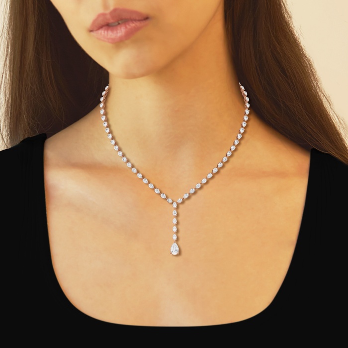 Additional Image 3 for  Badgley Mischka 17 ctw Pear Lab Grown Diamond Lariat Tennis Necklace