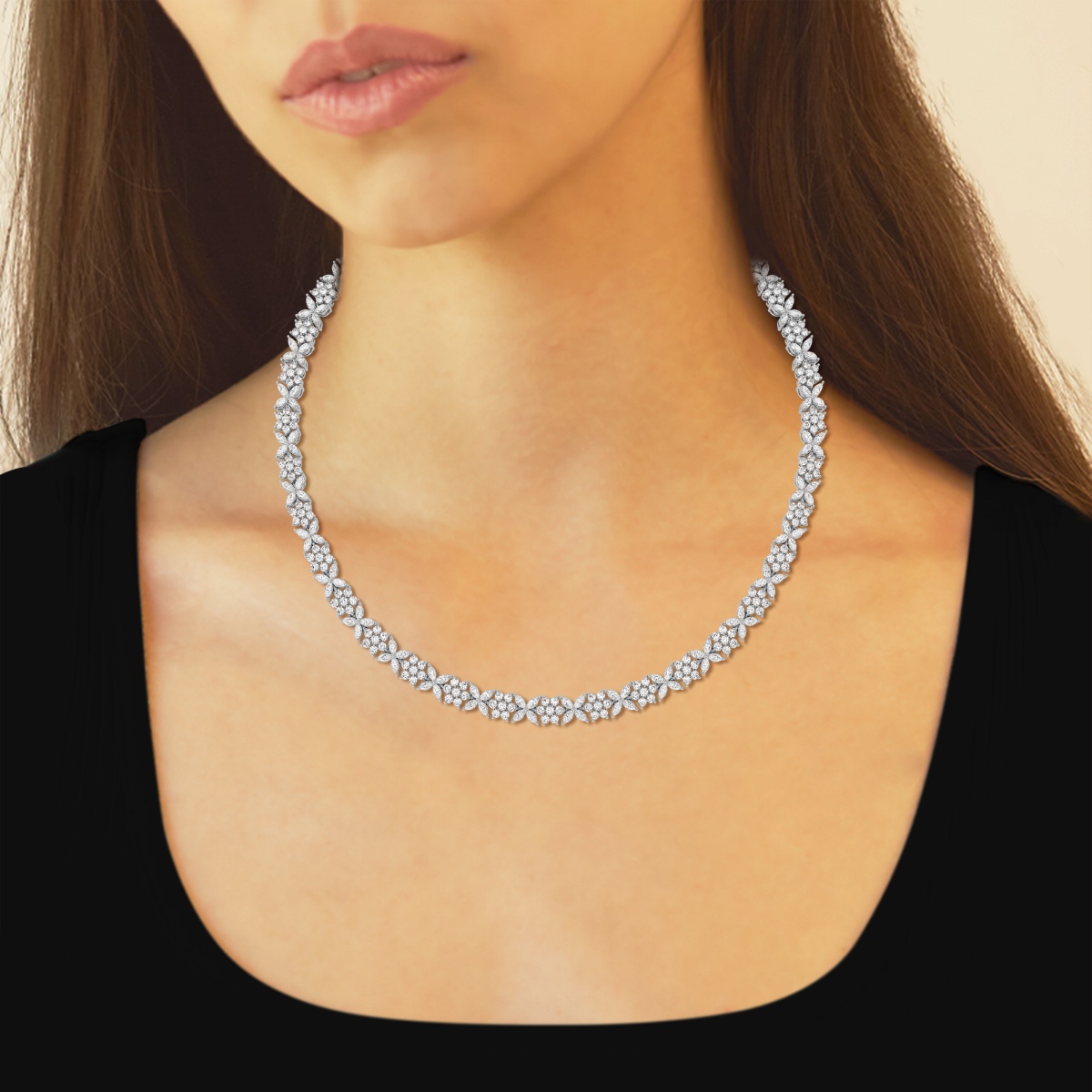 Additional Image 3 for  20 ctw Marquise Lab Grown Diamond Floral Tennis Necklace