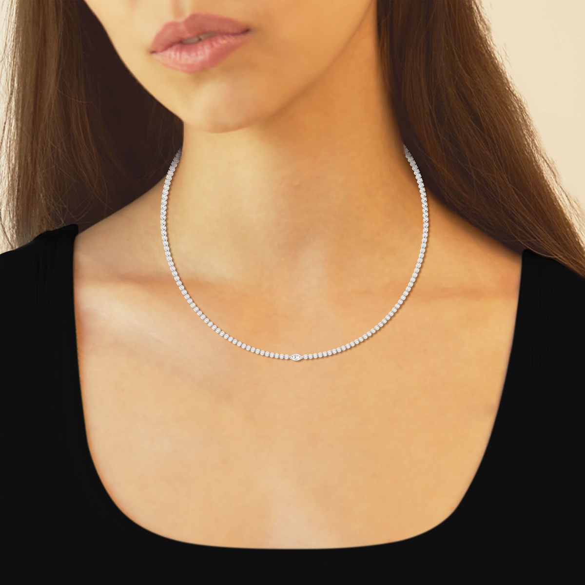 Additional Image 3 for  3 ctw Marquise Lab Grown Diamond Single Station Tennis Necklace