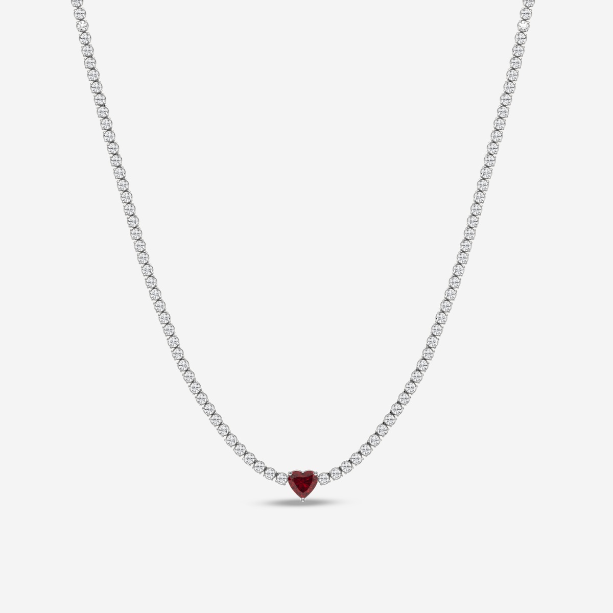 5.9 mm Heart Shaped Created Ruby and 6 5/8 ctw Round Lab Grown Diamond Fashion Necklace