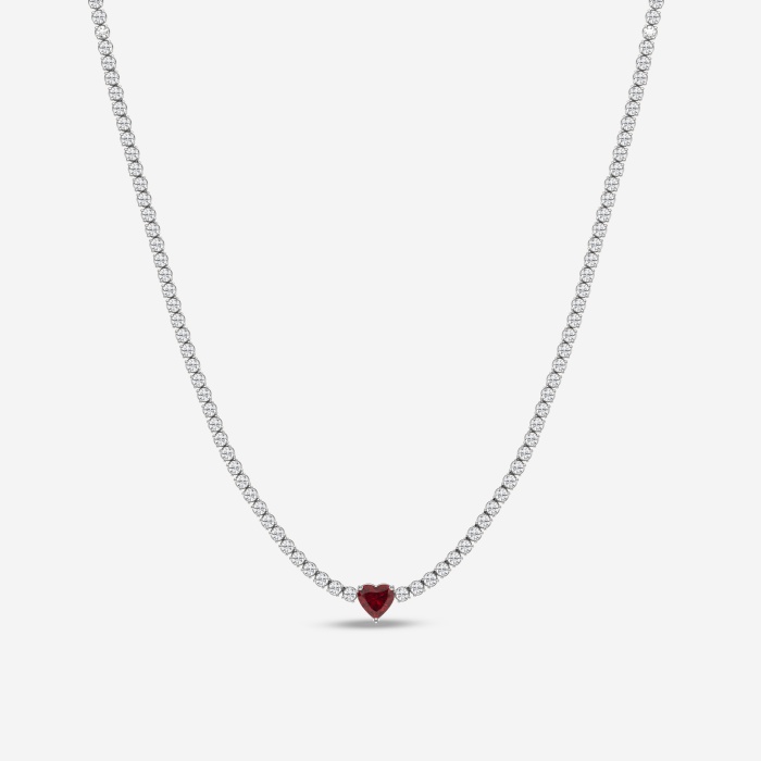 5.9 mm Heart Shaped Created Ruby and 6 5/8 ctw Round Lab Grown Diamond Fashion Necklace