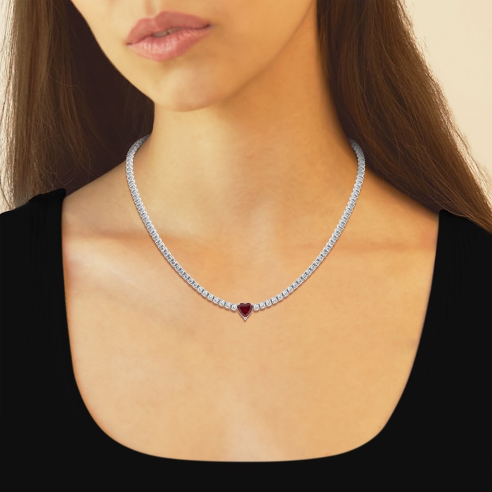 Additional Image 3 for  5.9 mm Heart Shaped Created Ruby and 6 5/8 ctw Round Lab Grown Diamond Fashion Necklace