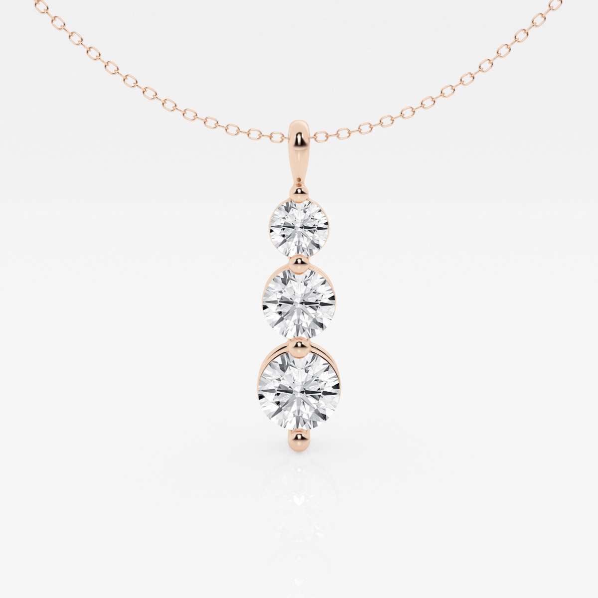 1 1/2 ctw Round Lab Grown Diamond Three-Stone Drop Fashion Pendant with Adjustable Chain