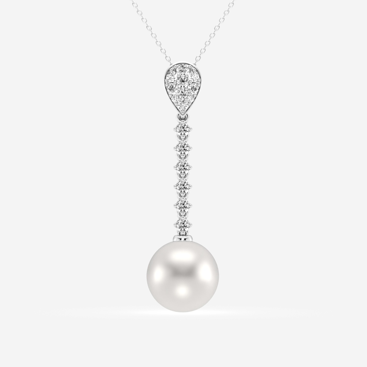 9.5 - 10.0 mm Cultured Freshwater Pearl and 1/2 ctw Lab Grown Diamond Linear Fashion Pendant