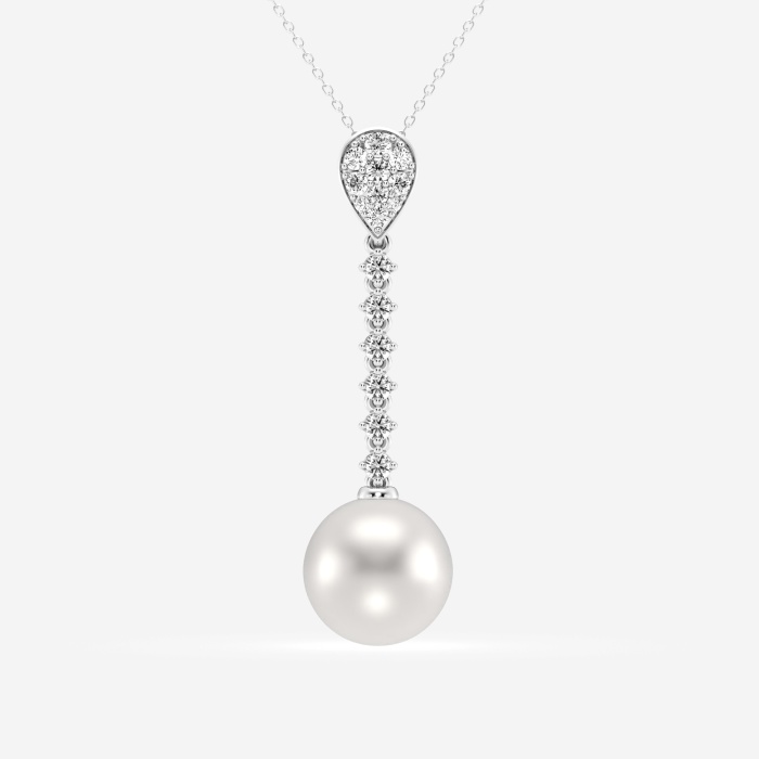 9.5 - 10.0 mm  Cultured Freshwater Pearl and 1/2 ctw Lab Grown Diamond Linear Fashion Pendant