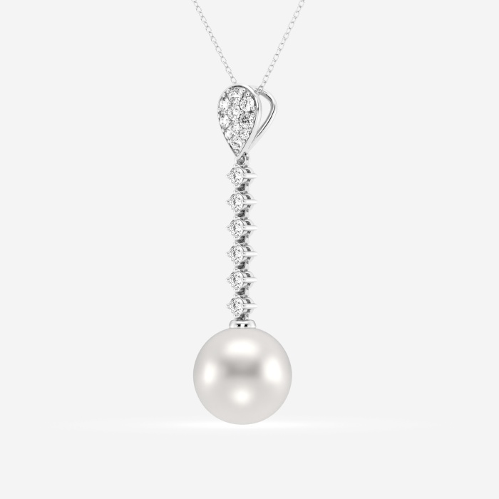 9.5 - 10.0 mm  Cultured Freshwater Pearl and 1/2 ctw Lab Grown Diamond Linear Fashion Pendant