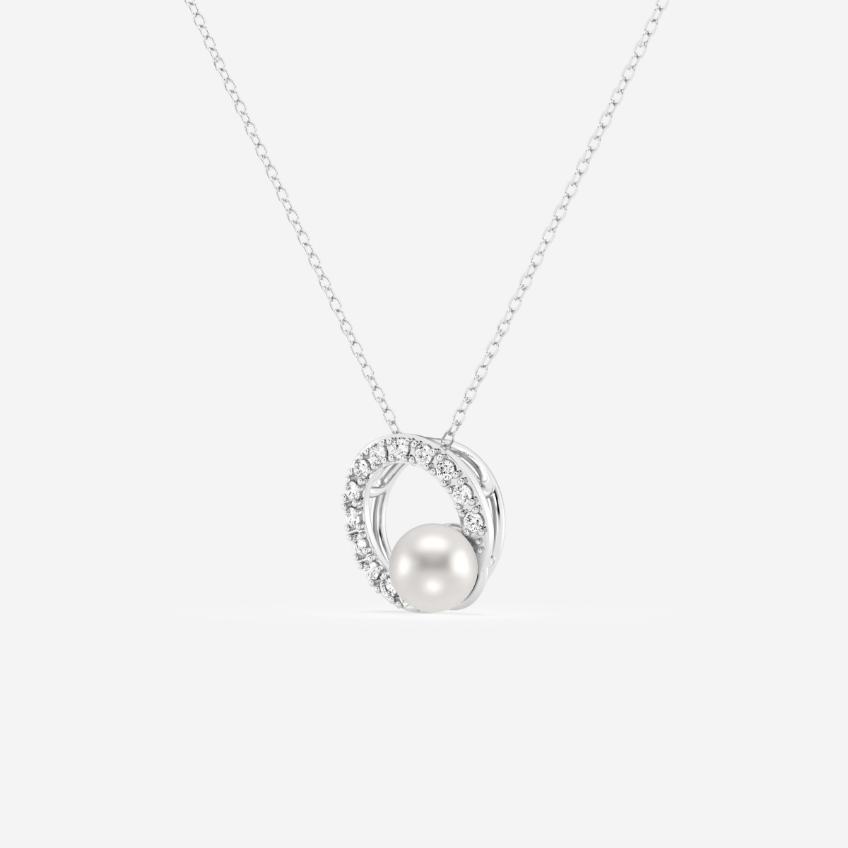 Additional Image 1 for  4.5 - 5.0 mm Cultured Freshwater Pearl and 1/10 ctw Lab Grown Diamond Circle Fashion Pendant