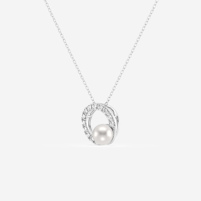 4.5 - 5.0 mm  Cultured Freshwater Pearl and 1/10 ctw Lab Grown Diamond Circle Fashion Pendant