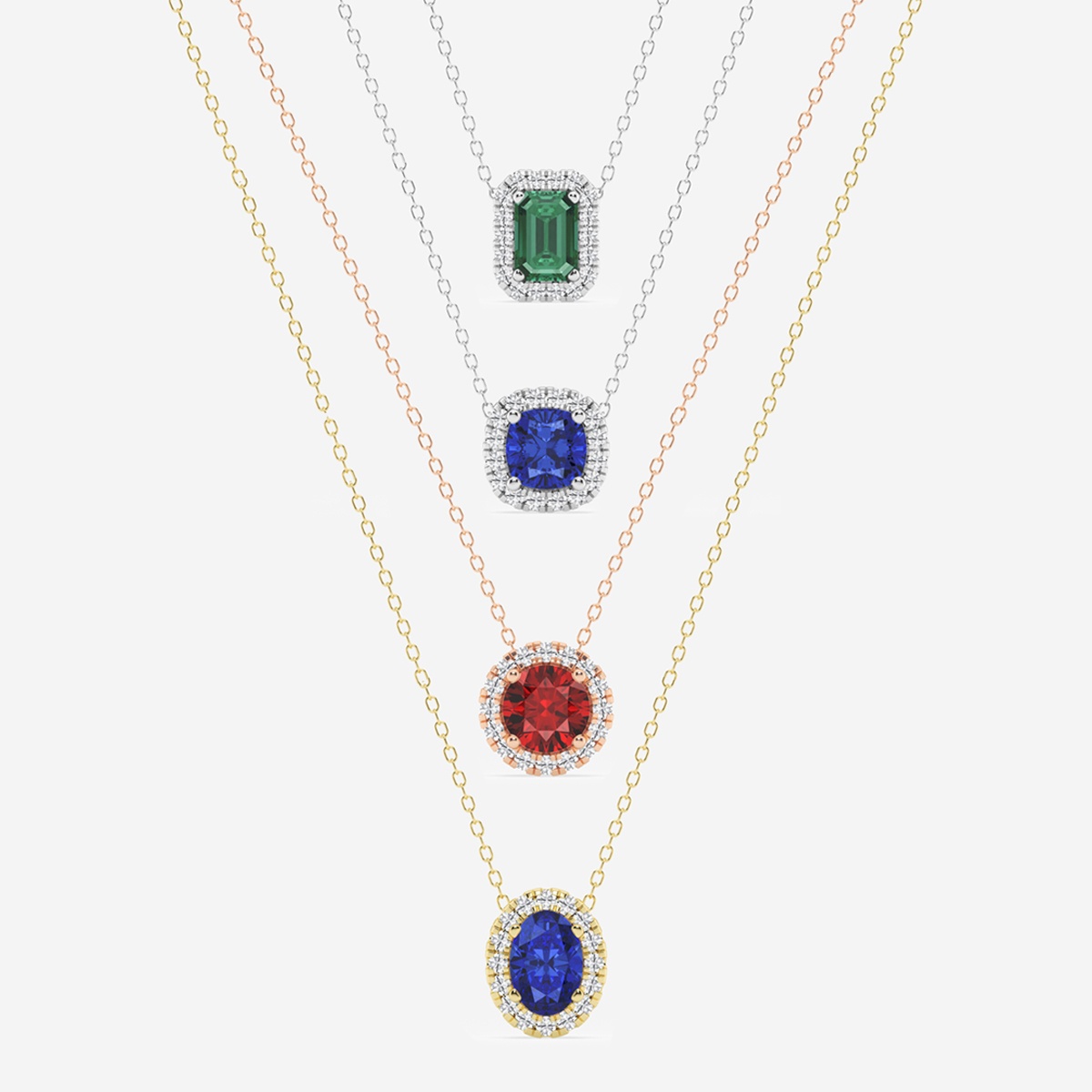 Additional Image 3 for  6.5 mm Round Created Sapphire and 1/5 ctw Round Lab Grown Diamond Halo Pendant with Adjustable Chain