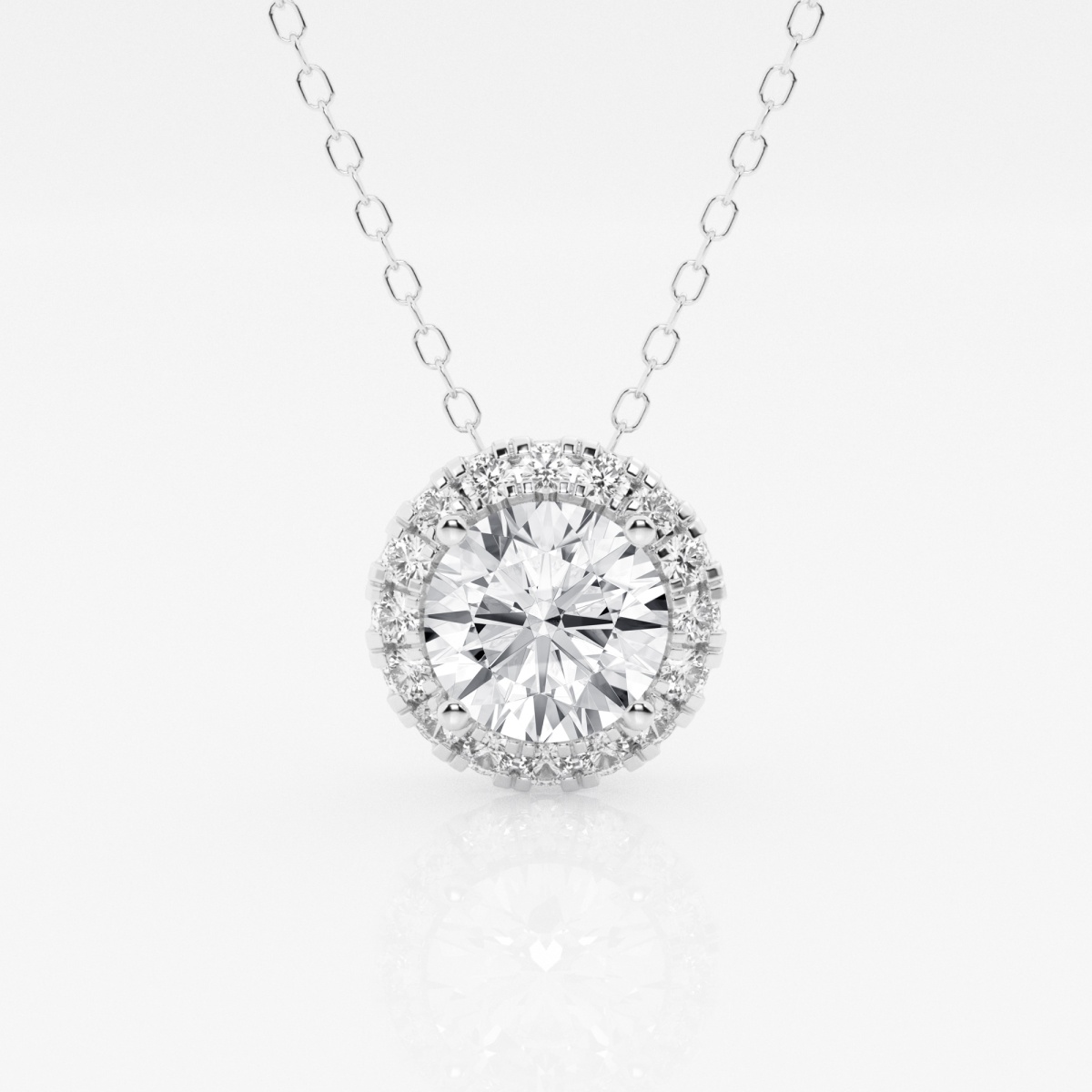 product video for 1 1/5 ctw Round Lab Grown Diamond Halo Pendant with Adjustable Chain