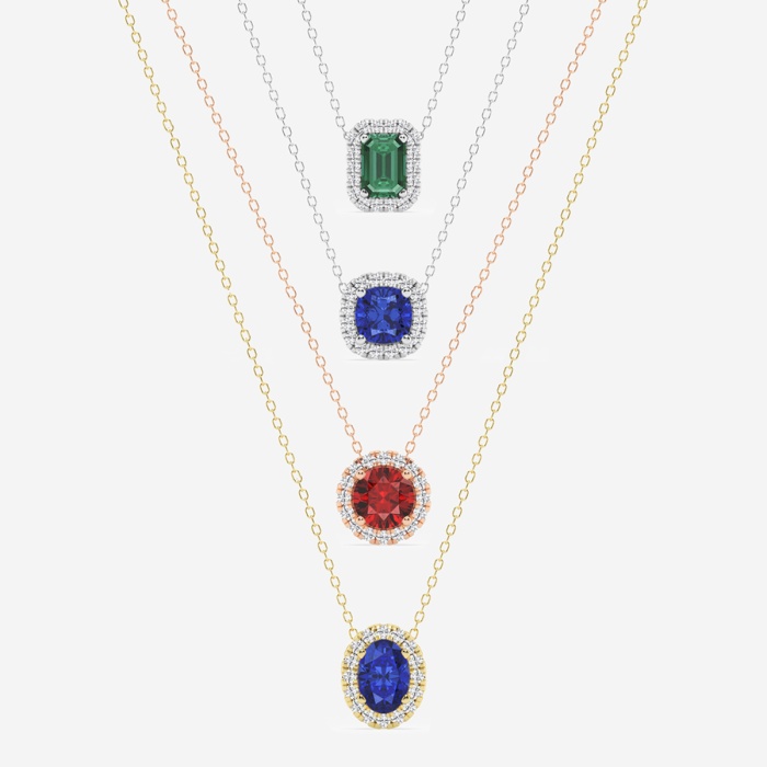 Additional Image 3 for  6.5 mm Round Created Sapphire and 1/5 ctw Round Lab Grown Diamond Halo Pendant with Adjustable Chain
