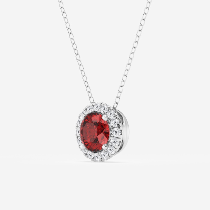 6.5 mm Round Created Ruby and 1/5 ctw Round Lab Grown Diamond Halo ...