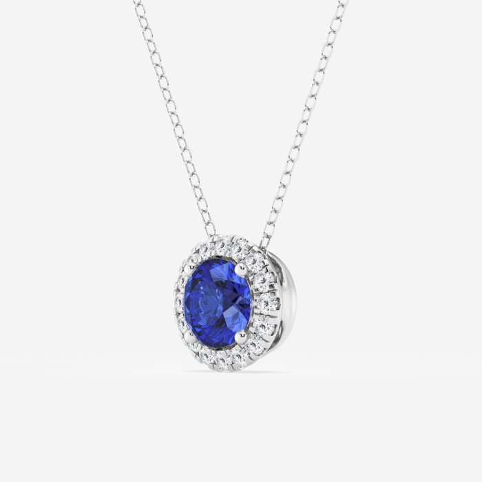 Additional Image 1 for  6.5 mm Round Created Sapphire and 1/5 ctw Round Lab Grown Diamond Halo Pendant with Adjustable Chain
